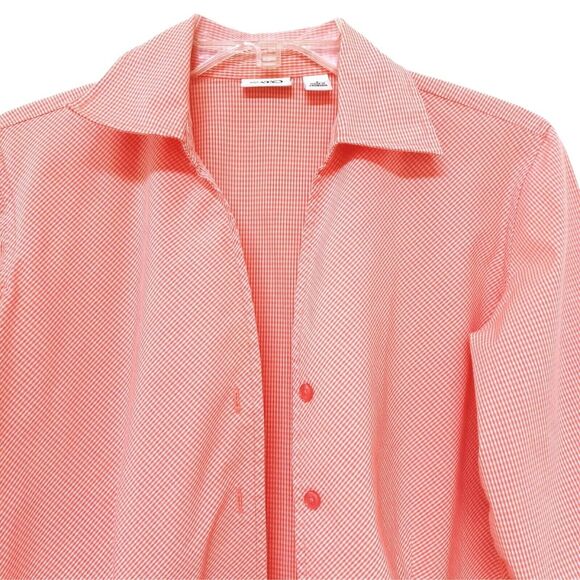 Cato Orange Checked Blouse 🧡🤍 Button Down Shacket Small 3/4 Sleeve Lightweight - Picture 9 of 15